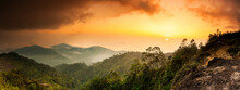 Landscape View During Morning, Sunrise Mountain At Genting Highlands, PahangBackground For Wallpaper Use And Browser.