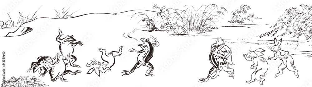 鳥獣戯画 鳥獣人物戯画 兎 蛙 Stock Vector | Adobe Stock 鳥獣戯画 鳥獣人物戯画 兎 蛙 Stock Vector | Adobe Stock