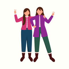 Sticker - Faceless Young Women Giving Pose For Photoshoot In Woolen Clothes On White Background.