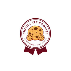 Chocolate chip cookies logo icon illustration in circle emblem badge ribbon