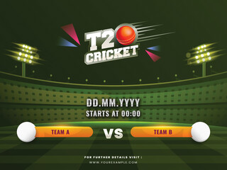 T20 Cricket Match Between Team A VS B On Green Stadium Background.