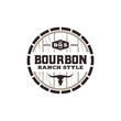 Bourbon Wooden Barrel Keg with Bull Buffalo Longhorn Skull for Classic American Beer Logo Design