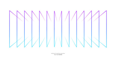 Poster - Abstract 3D perspective transparent rectangles line frame overlay pattern by colorful gradient blue purple on white background. Vector design element in concept modern technology.