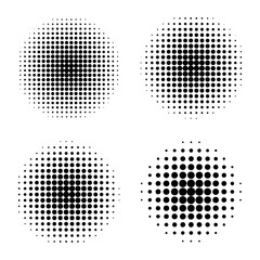 Aufkleber - Halftone circles effect. Black dots in round shape isolated on background. Comic book texture with black radial gradient effect