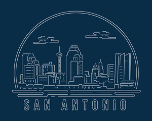 Wall Mural - Cityscape with white abstract line corner curve modern style on dark blue background building skyline city vector illustration design - San Antonio