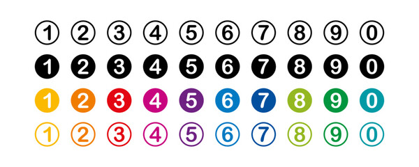 Wall Mural - numbers collection. number in round. colorful number in circle. vector illustration