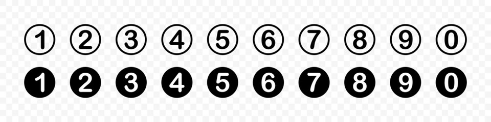 Wall Mural - number. black numbers collection, isolated. number in circle on transparent background. vector illus