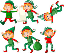 Cute Kid Wearing Elf Costume Cartoon Set