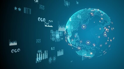 Wall Mural - Planet earth and statistics charts. Global economy.