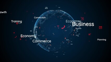 Aufkleber - Business keywords and communication network. Search engine.