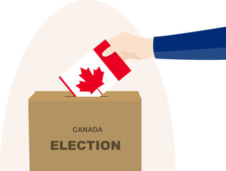 Canada election and vote concept, man hand and ballot box, election day, Canada flag vector