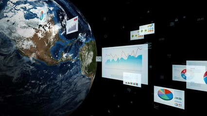 Fototapete - Planet earth and statistics charts. Global economy.
