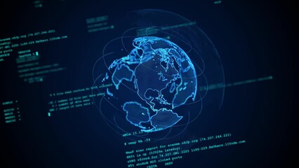 Poster - Planet earth and programming code. Digital transformation.