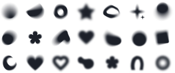 black blurry shapes, abstract geometric forms with soft edges, blurry flower or heart aura aesthetic