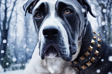 Wall Mural - Festive Great Dane in the snowy woods