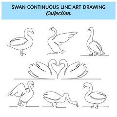 Wall Mural - Set of swan line design. Swan decorative elements drawn with one continuous line. Vector illustration of minimalist style on white background.