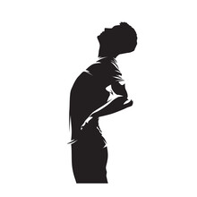 Back Stretching. A Man Stretches His Back After Work. Back Pain, Hip Pain. Isolated Vector Silhouette, Ink Drawing