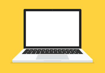 Wall Mural - laptop on yellow background. flat design style. computer mockup. vector.