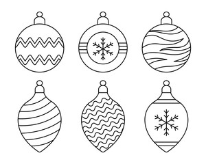 Wall Mural - Set of line Christmas tree balls isolated on white background. New Year and Christmas symbols. Vector illustration.