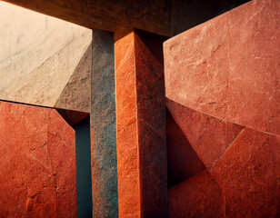 Wall Mural - Minimalistic abstract terracotta geometric background. Architectural textured digital illustration