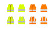 Orange, yellow color reflective safety vest icon. Jacket of worker illustration symbol. Sign workwear vector