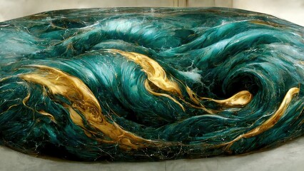 Wall Mural - Golden and green marble swirl 3d style 