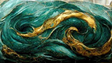 Wall Mural - Golden and green marble swirl 