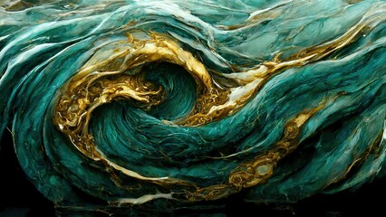 Wall Mural - Golden and green marble swirl close up