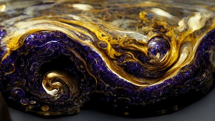 Wall Mural - Swirl of golden and violet marble texture 