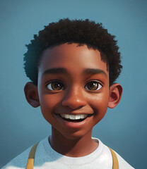 Wall Mural - generic handsome african american little boy character portrait, digital painting in 3D cartoon movies style