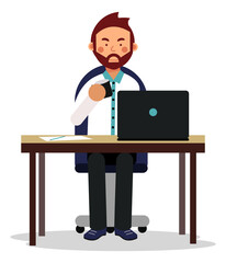 Wall Mural - doctor sitting at desk. man working on laptop in office