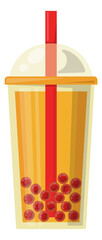 Sticker - Bubble tea in plastic takeaway cup. Tapioca drink icon