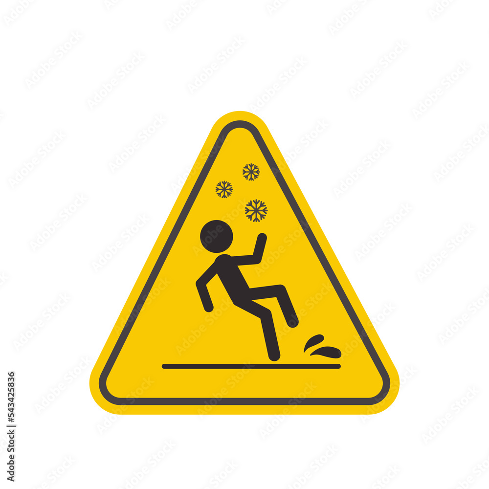 Accident prevention caution slippery ice yellow triangle,beware and careful sign, warning symbol, road and traffic symbol design concept.