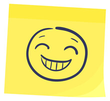 Happy Face On Yellow Sticker. Funny Memo Note