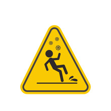 Accident Prevention Caution Slippery Ice Yellow Triangle,beware And Careful Sign, Warning Symbol, Road And Traffic Symbol Design Concept.