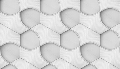 Wall Mural - Abstract geometric seamless pattern in white material. Hexagon tiles. 3D render.