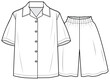 pyjama set short sleeve shirt and elastic waist short pant flat sketch vector illustration technical cad drawing template