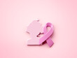 Pink ribbon and women symbol for Breast Cancer Awareness symbolic on pink background, protect and monitor breast cancer promote in October month campaign concept, 3d rendering