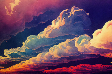 Wall Mural - Watercolor clouds spectacular colors