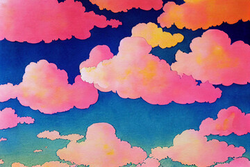 Wall Mural - Watercolor clouds spectacular colors