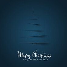 Christmas Dark Blue Card With Tree Made From Paper Cut Stripes