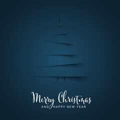 Wall Mural - christmas dark blue card with tree made from paper cut stripes