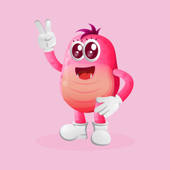 Poster - Cute pink monster with peace hand