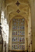 Fan Vaulting Above A Stained Glass Window In The Bath Abbey, In Bath, England