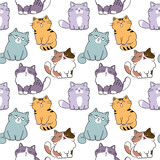 Fototapeta Pokój dzieciecy - Seamless Pattern with Cartoon Cat Characters on White Background