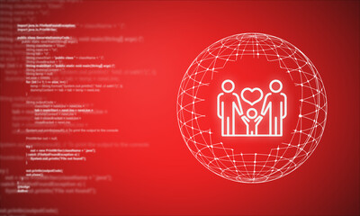 Child protection on the Internet. Family and code illustration.