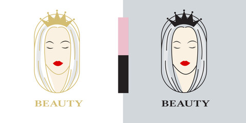 Wall Mural - Beauty woman  logo. Golden Abstract vector template linear style