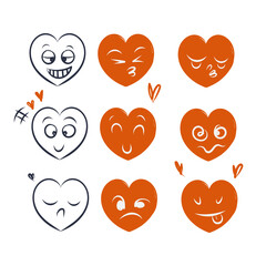 Wall Mural - hand drawn doodle heart love with character emoticon face illustration vector