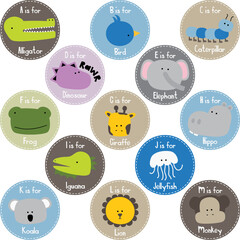 Wall Mural - set of round animal alphabet elements for flashcards a-m