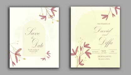  vector elegant and simple wedding invitations with watercolor elements